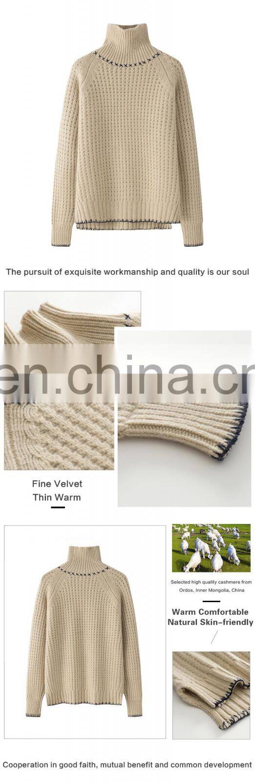 Women's 100% Cashmere Sweater New Style Chunky Knit with Raglan Sleeve and Turtleneck Elegant & Comfortable