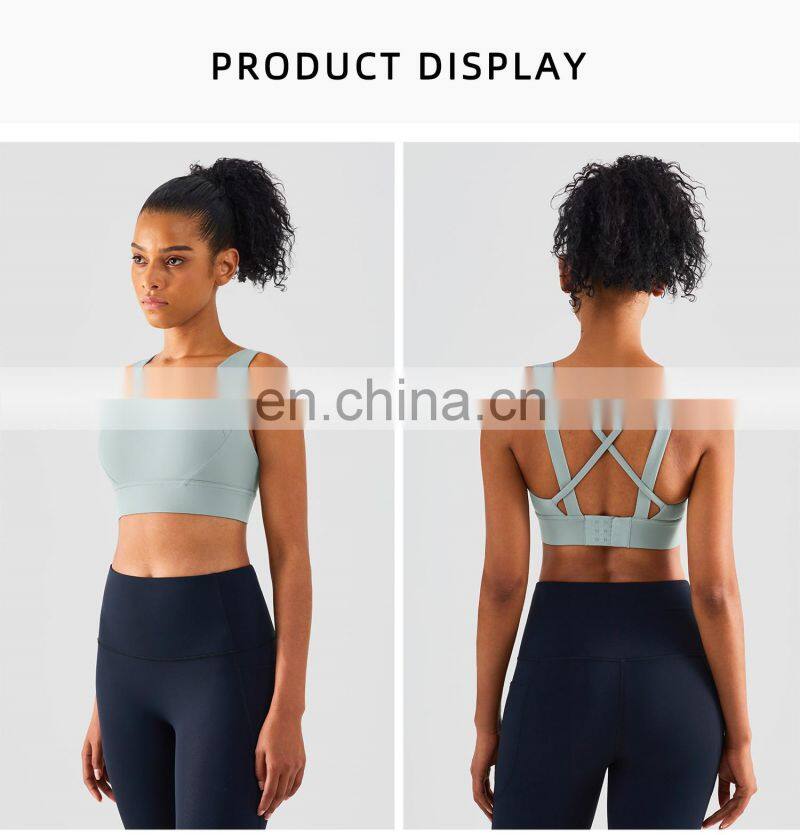 Fixed Cups Sport Cross Back Bras Factory Sale Adjustable Buckle Fitness Workout Tops