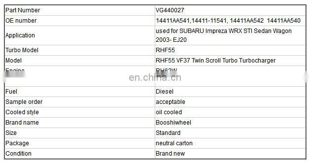 RHF55 turbo VF37 14411AA541 VG440027 14411AA540 14411AA542 14411AA54  for RH62W engine