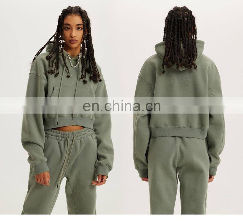 Fall Tiktok Women Drawstring Cropped Hoodies Pockets Plain Long Sleeve Pullovers