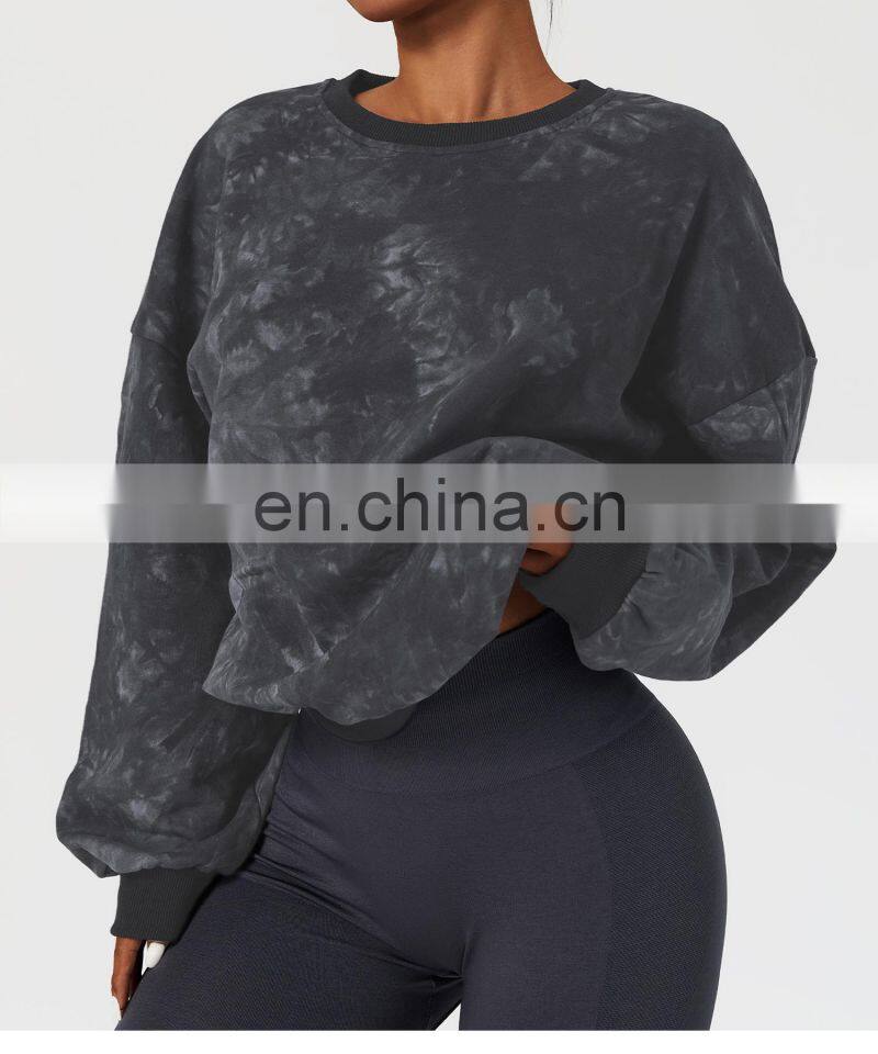 Tie Dye Women Pullover Cotton Sweatshirt Factory Sales Fall Oversized Long Sleeve Hoodies