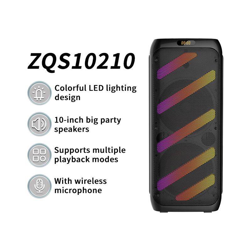 ZQS10210 super power 50W wireless 10-inch*2 active wireless party speaker with colorful lights