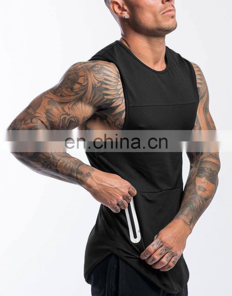 Polyester Oversized Mens Tank Tops Zip Pockets Workout Oem Bodybuilding Gym Shirts