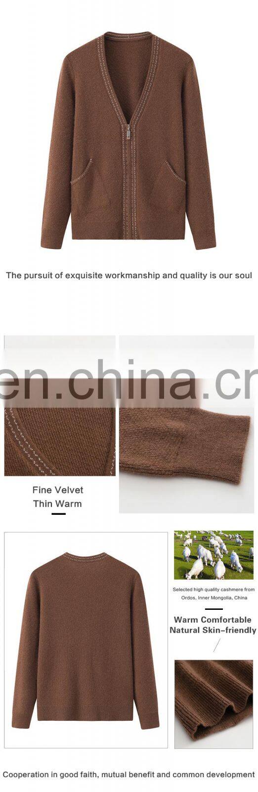 Custom Manufacturer's 100% Cashmere Deep V-Neck Cardigan Sweater for Women Knitted Casual Style for Winter with Front Logo