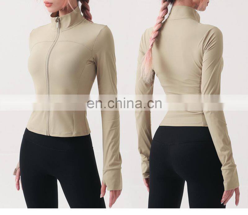 Wholesale UV Protection Women Full Zipper Yoga Tops Gym Long Sleeve Lightweight Jackets