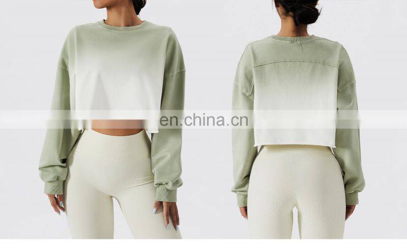 Gradient Color Long Sleeve Crop Tops Hot Sales Round Neck Short Women Sweatshirt