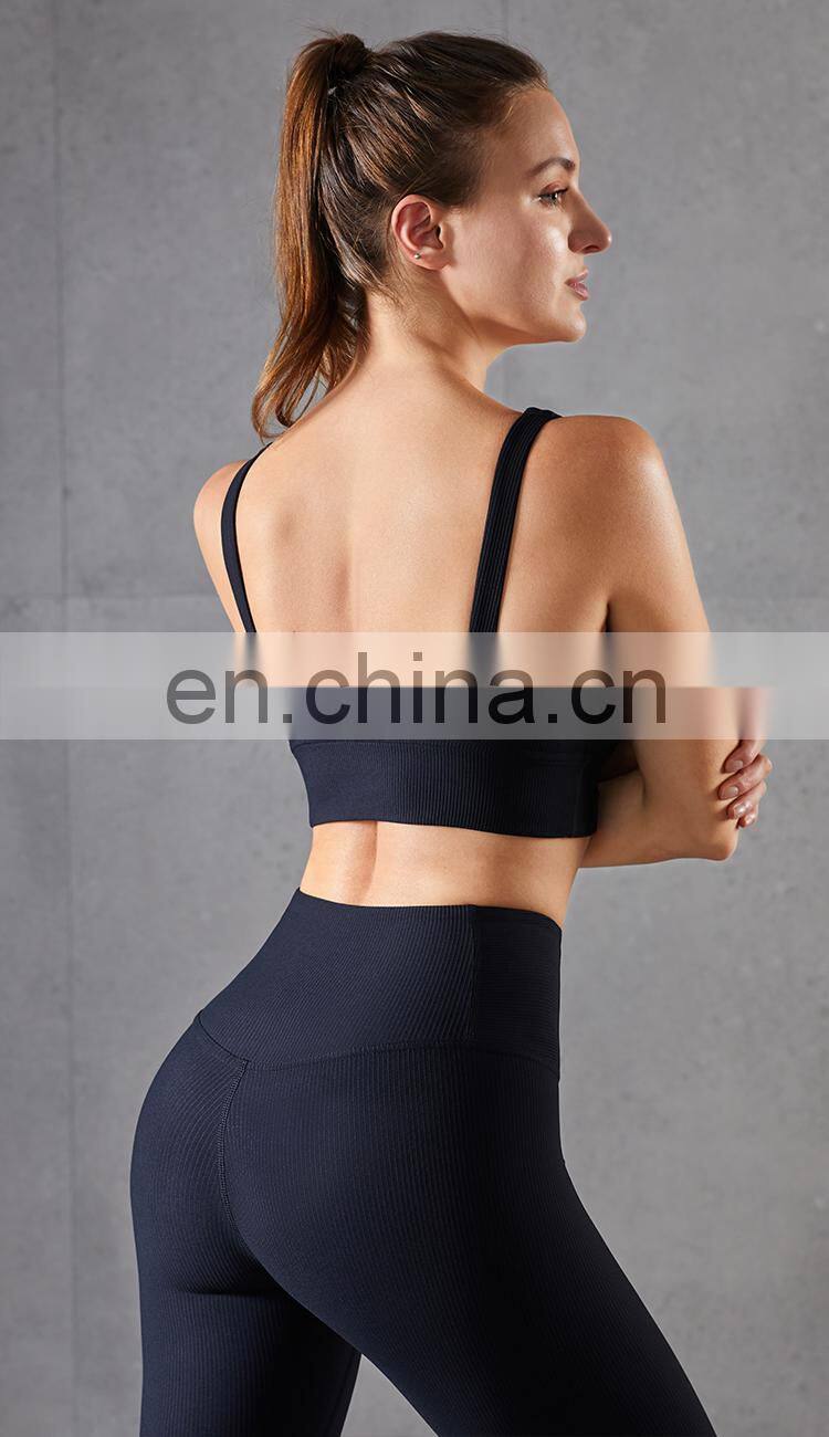 Plus Size Sports Bra for Women Ribbed U Neckline Sexy Square Back Custom Sport Bra Top Fitness