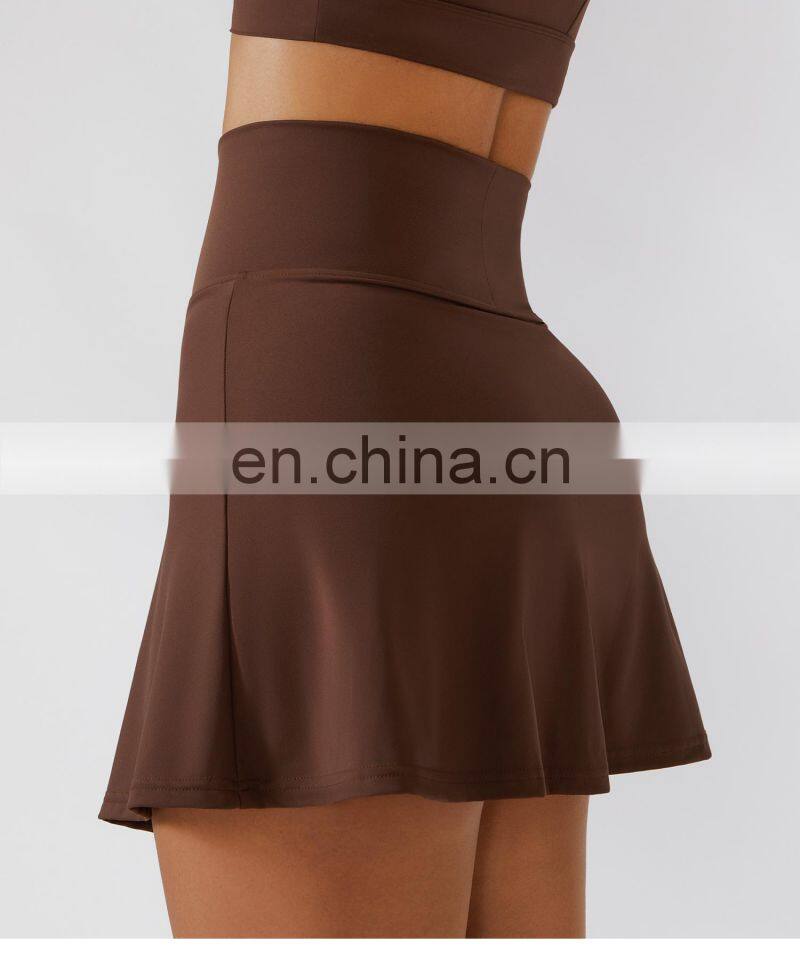 Tik Tok Anti Glare Women Tennis Pleated Skirts Solid Color Outdoor Active Wears