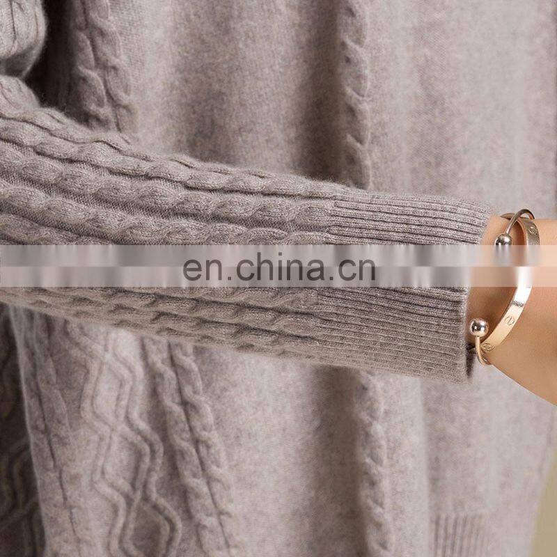Women's 100% Cashmere Oversize Sweater Chunky Knit Batwing Sleeves Crew Neck Casual Style Winter Season OEM Service Available