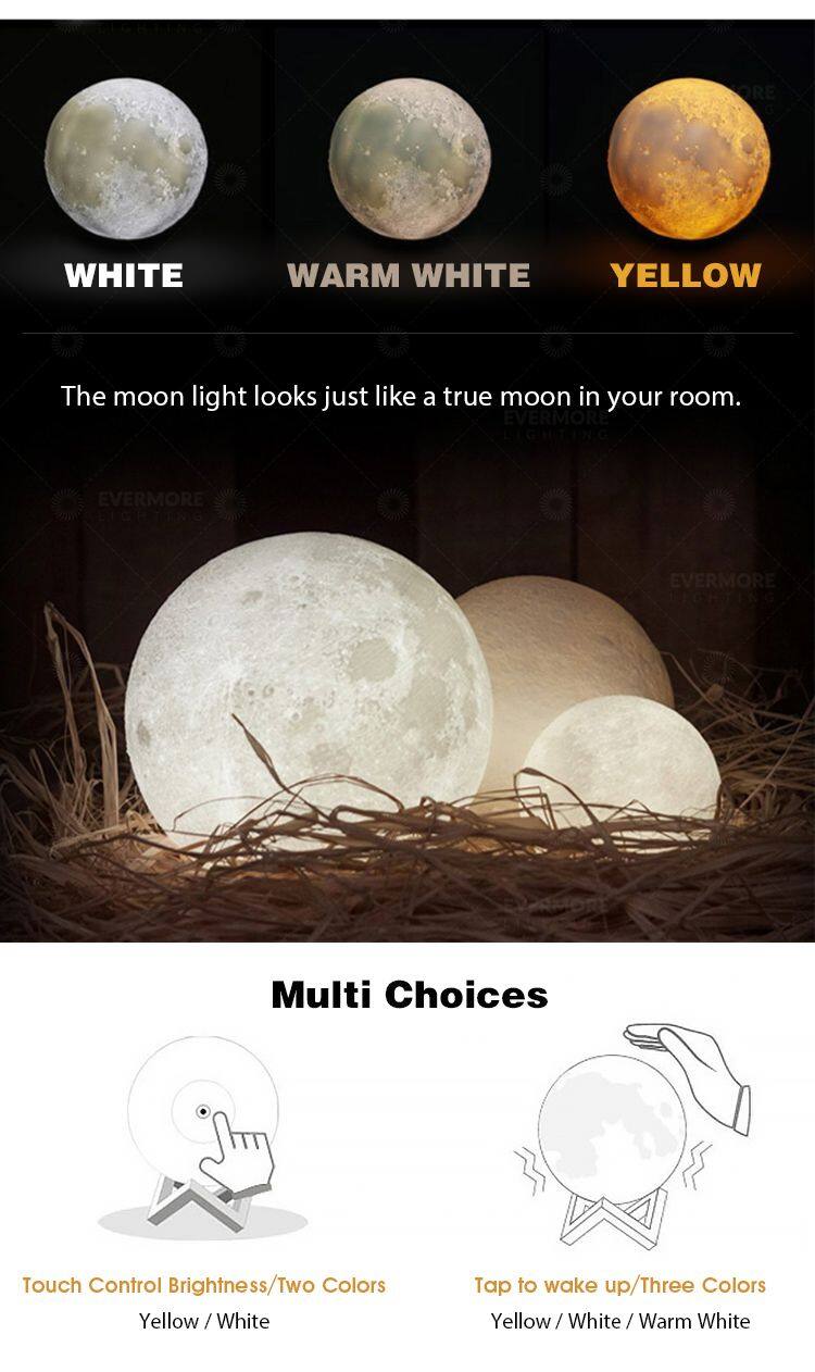 15cm/5.9inch Wooden Stand 3D Moon Globe Printing Dimmable Touch Control Brightness USB Rechargeable Night Light Lamp for Kids