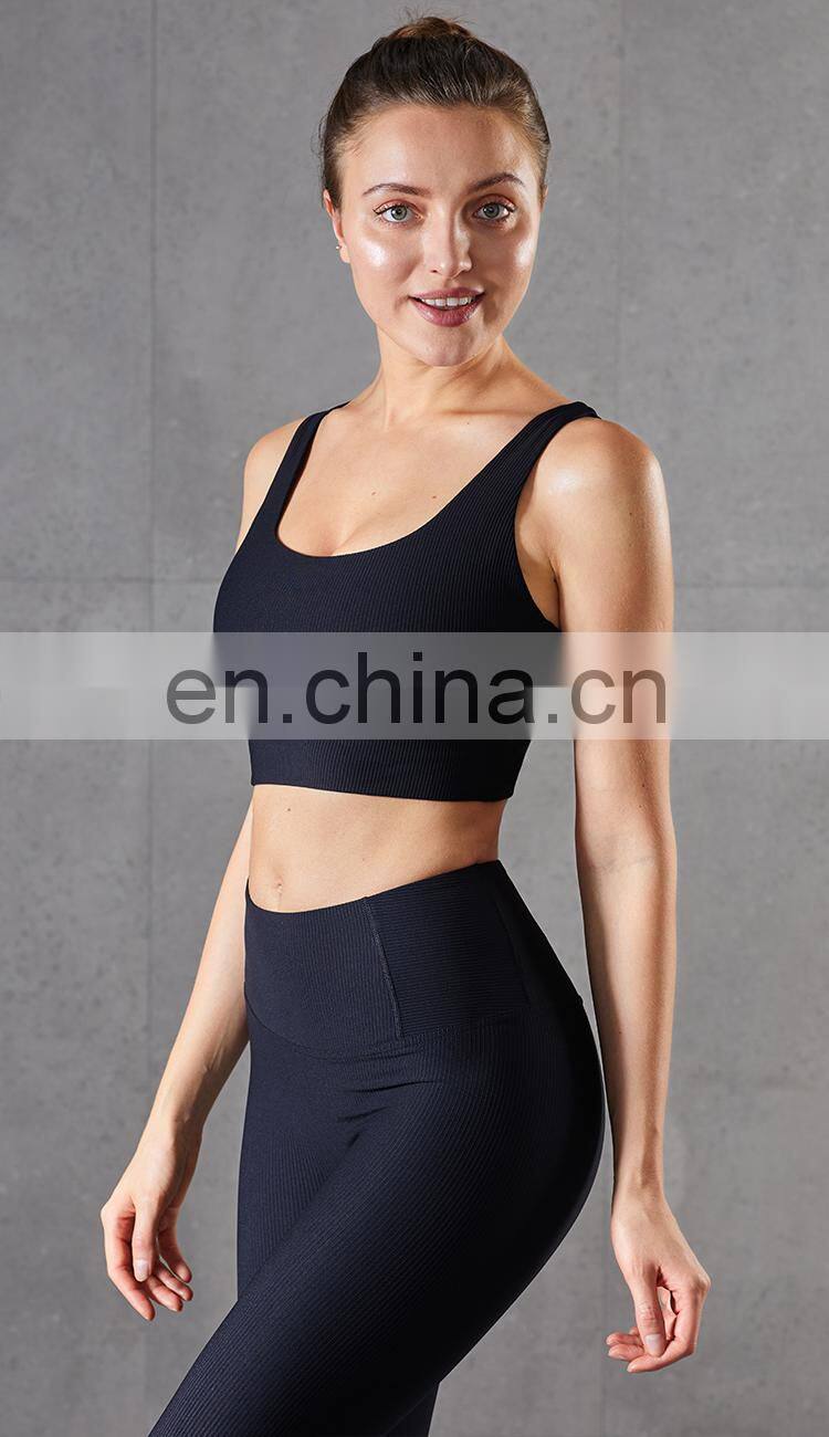 Plus Size Sports Bra for Women Ribbed U Neckline Sexy Square Back Custom Sport Bra Top Fitness