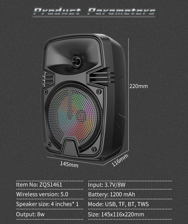 ZQS1461 OEM bass sound portable 4-inch speaker 8W power wireless bluetooth speaker for outdoor