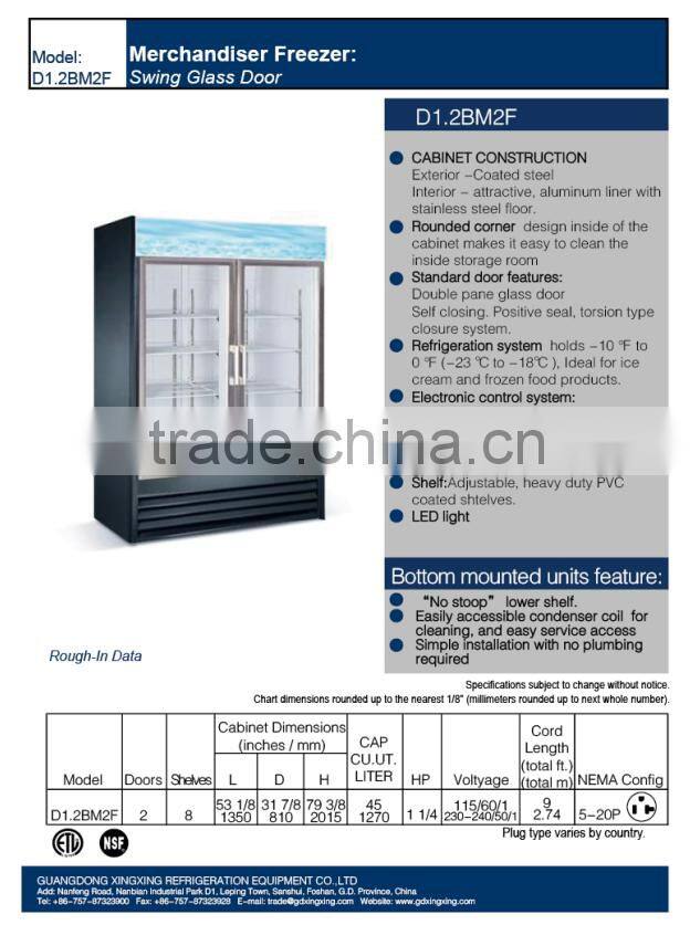 2 Glass Door Merchandiser, automatic defrost freezer, ice cream freezer