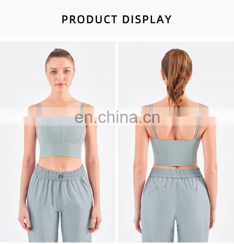Wholesale Double Straps Low Cut Sports Bra Workout High Strength Yoga Tank Top Widen Hem