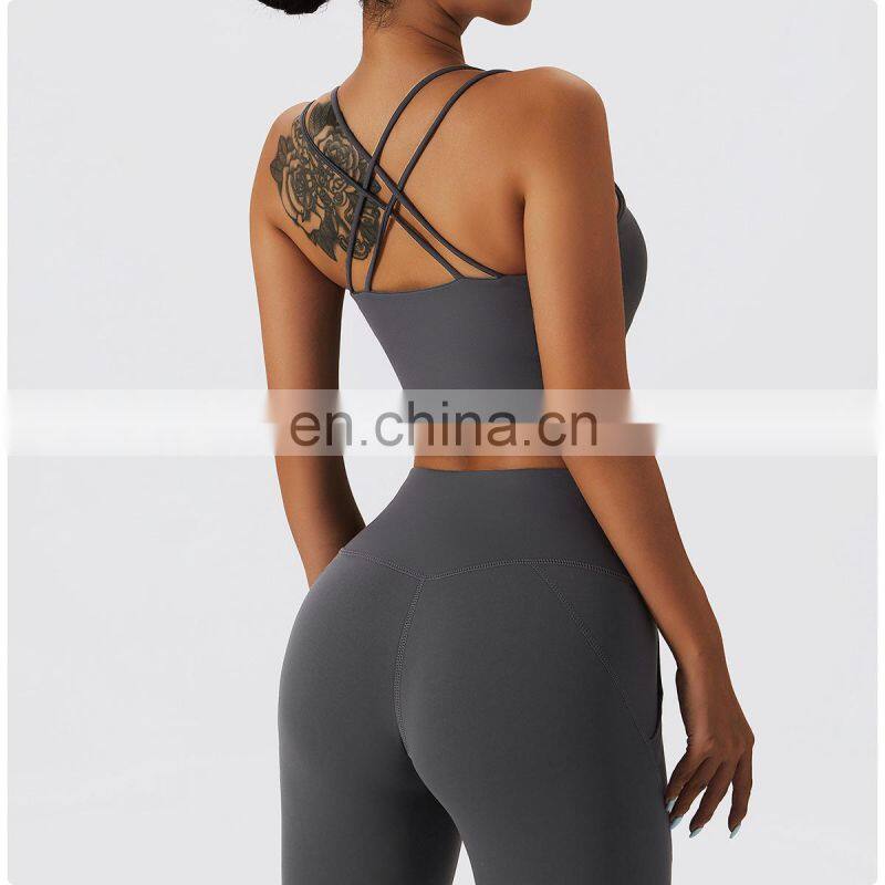 Winter Warm Cross Backless Feminino Fitness Fleece Sports Bras Custom Sling Yoga Crop Tops