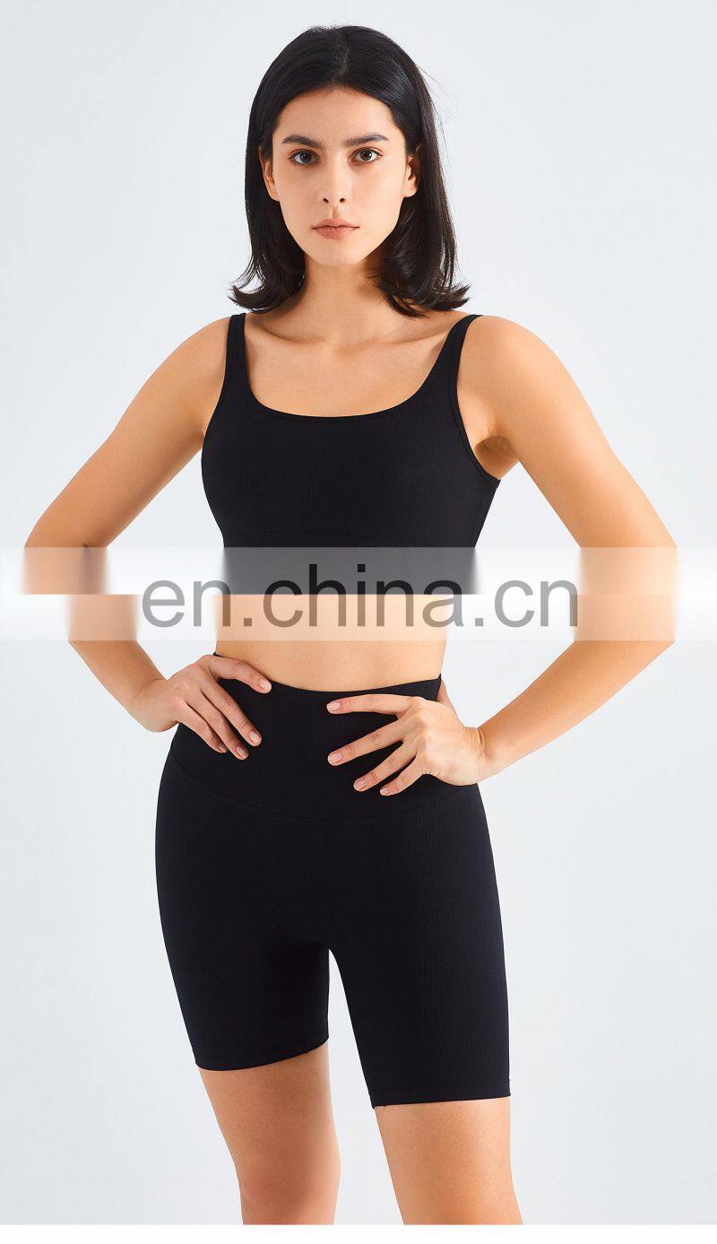 Custom Rib Adjustable Buckle Sports Bras Backless Gym High Impact Yoga Top