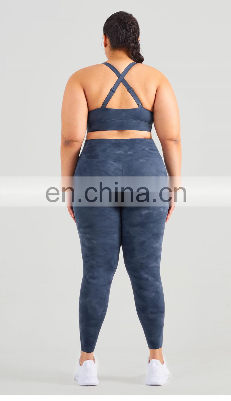 Hot Selling Tie Dye Plus Size Yoga Sets Sport Gym Adjustable Bra Fitness Suit