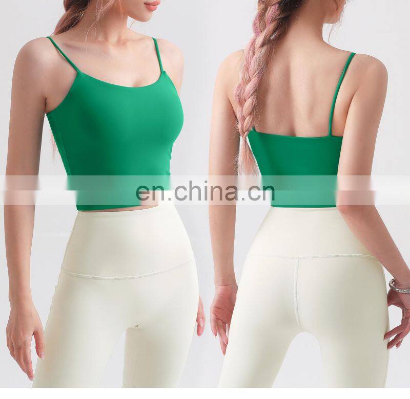 Custom 2 In 1 Design Longline Thin Straps Sports Bras Wide Hem Women Tank Tops