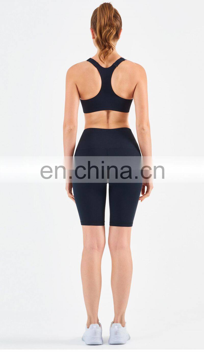 Tik Tok High Elastic Front Zipper Sport Bra Biker Shorts Sets Women Fitness Yoga Wear