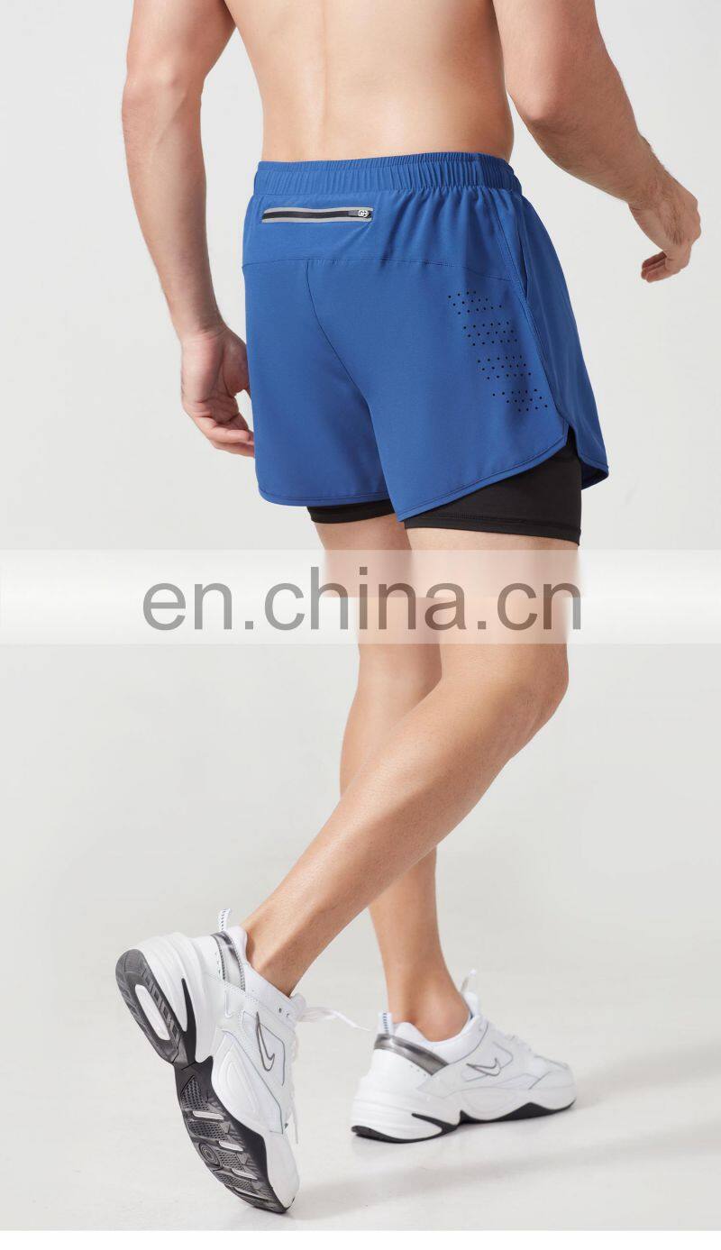 2022 Summer Men Gym Short Polyester 2 In 1 Sweat Shorts With Pocket For Men