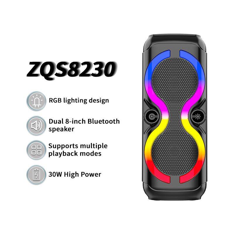 ZQS8230 OEM sell well 30W power dual 8 inch speaker wireless party speaker with colorful lights