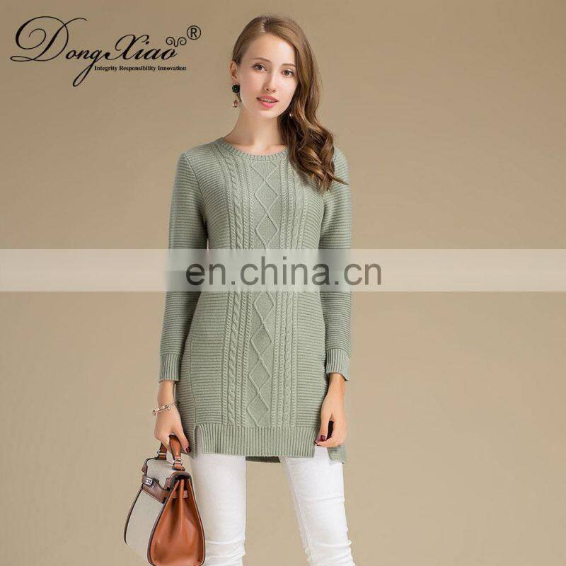 100% Knitted Cashmere Sweater Women Long Thick Crew Neck Casual Style Winter Anti-Wrinkle Anti-Shrink OEM Service Available