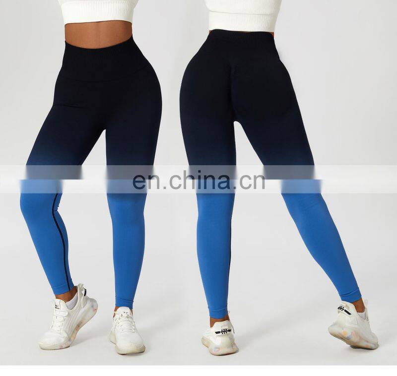 Seamless Contrasting Colors Scrunch Butt Sports Leggings Custom High Waist Yoga Pants