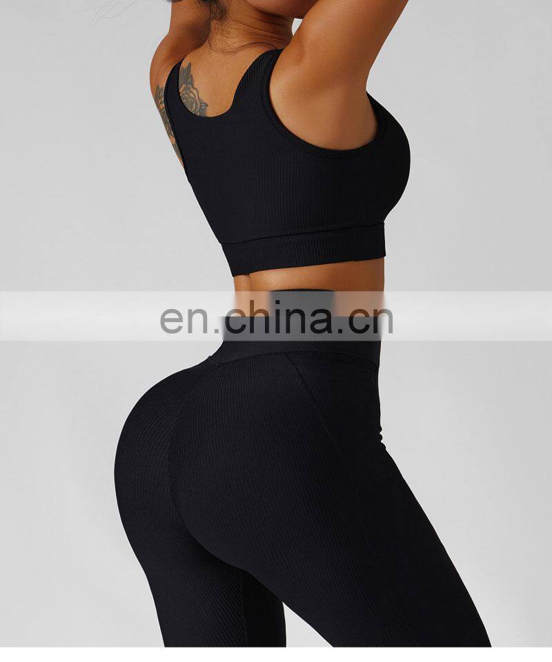 Sexy Ribbed Front Buttons Yoga Bras Factory Sale High Impact Sports Shockproof Crop Tops