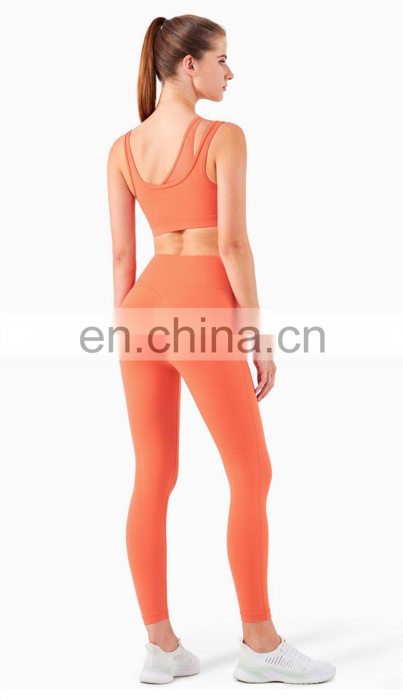 New Mesh Double Strap Women Sports Bra Recycle Fabric One Shoulder Sports Bra Support OEM