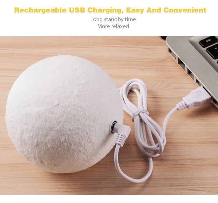 15cm/5.9inch Wooden Stand 3D Moon Globe Printing Dimmable Touch Control Brightness USB Rechargeable Night Light Lamp for Kids