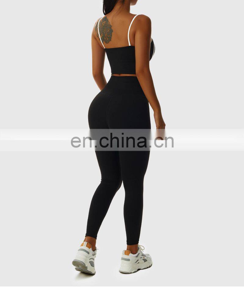 Factory Sale Contrasting Colors Backless Sports Bras Sling Straps Yoga Fitness Tops