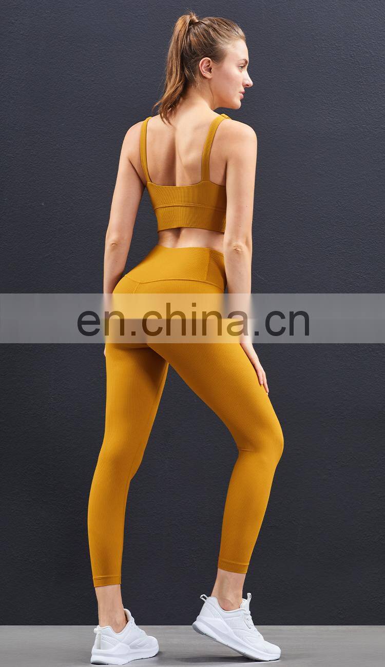 High Quality Workout Outfits Ribbed 2 Piece Yoga Set High Impact Support Wirefree Gym Set Women