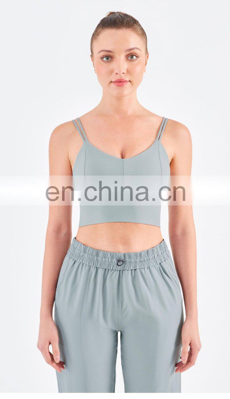 Wholesale Double Straps Low Cut Sports Bra Workout High Strength Yoga Tank Top Widen Hem