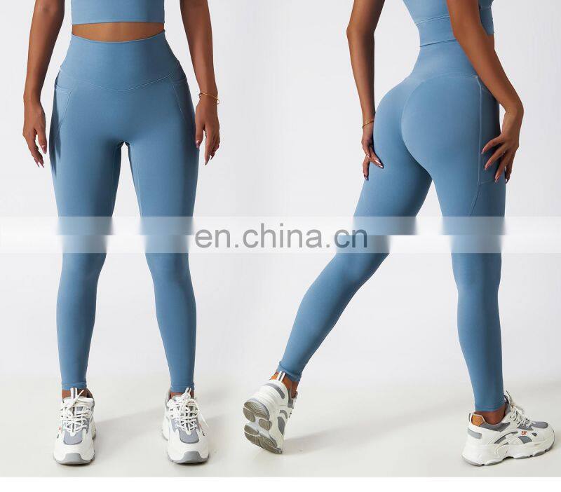 Four Way Stretch Yoga Leggings With Pockets Wholesale Women V Back Sports Running Pants
