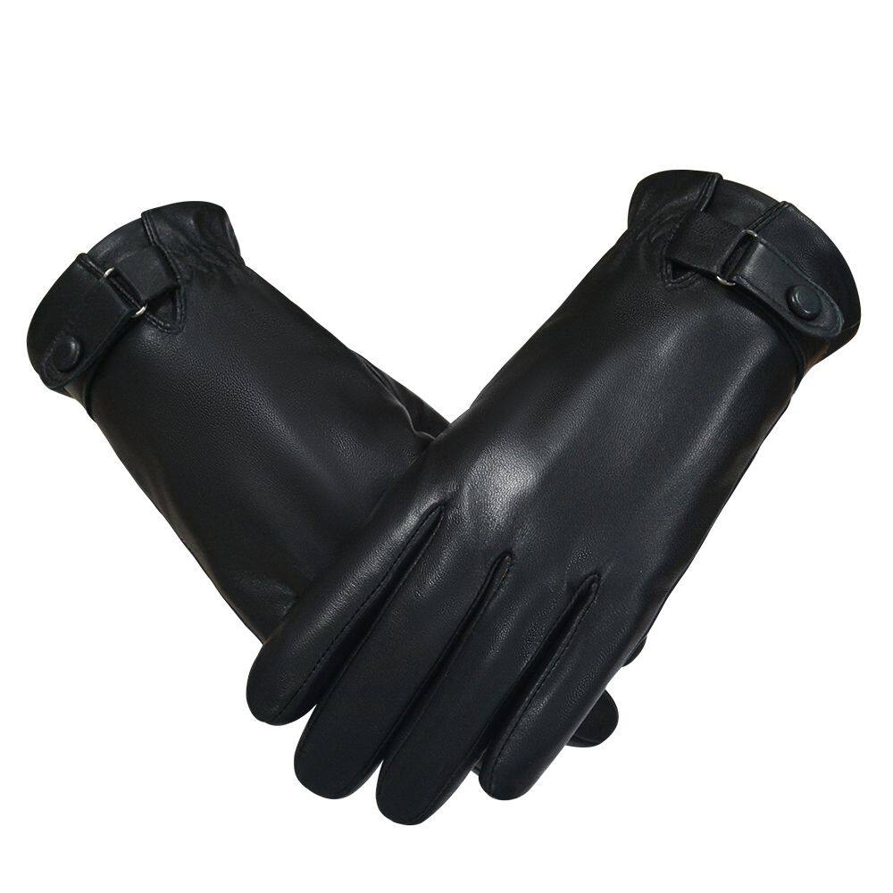 男士皮扣褶皱手套3