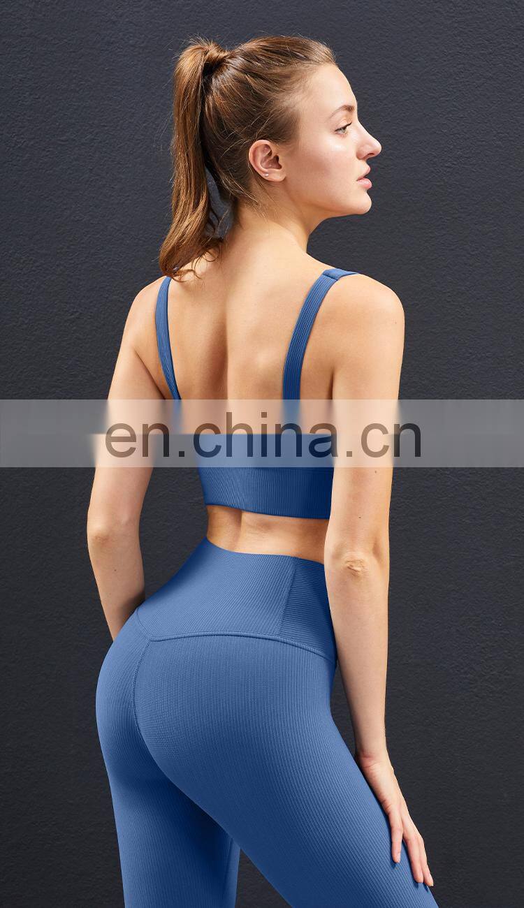Plus Size Sports Bra for Women Ribbed U Neckline Sexy Square Back Custom Sport Bra Top Fitness