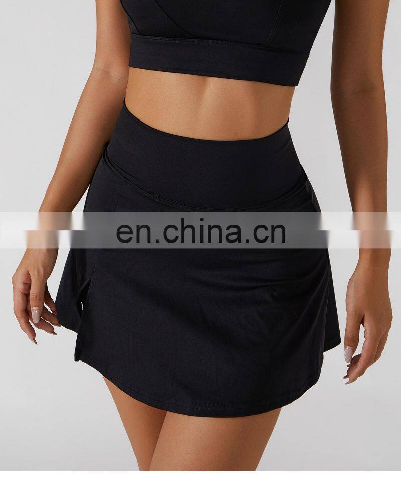 Tik Tok Anti Glare Women Tennis Pleated Skirts Solid Color Outdoor Active Wears