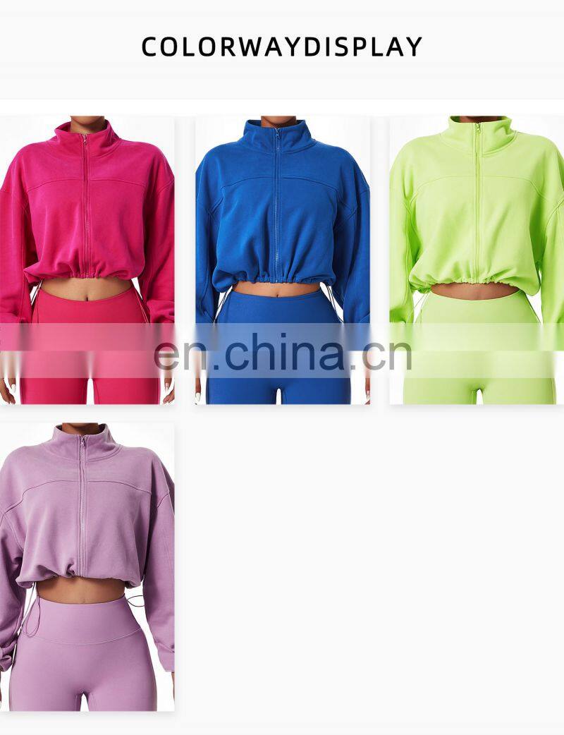 Full Zipper Women Custom Lightweight Slim Fit Yoga Jackets Long Sleeve Yoga Crop Tops