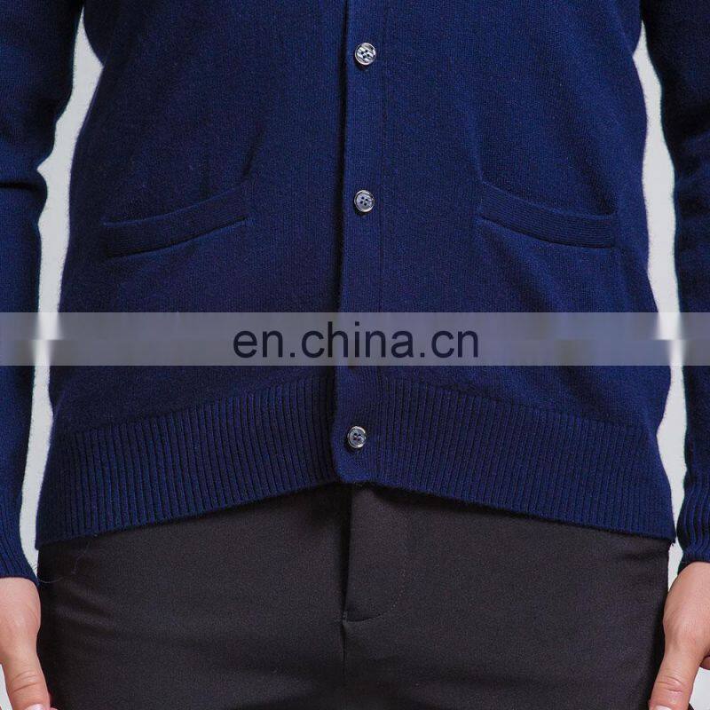 Autumn Spring Men's Wool Cardigan Fashionable Single Breasted Casual Sweater with V-Neck Hand Knitted