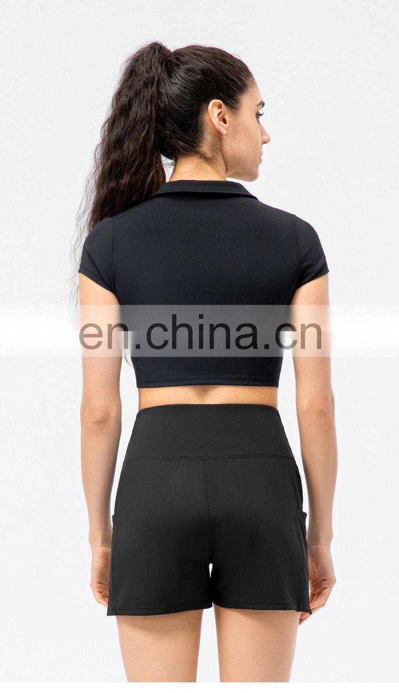 2022 Ladies short sleeve Cropped Collar Top Activewear Slim Fit Outfits Women Pleated Golf Tennis Short