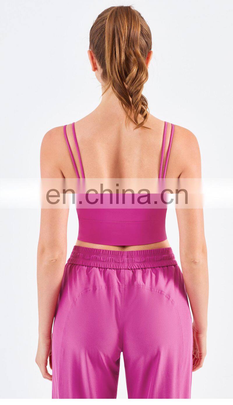 Wholesale Double Straps Low Cut Sports Bra Workout High Strength Yoga Tank Top Widen Hem