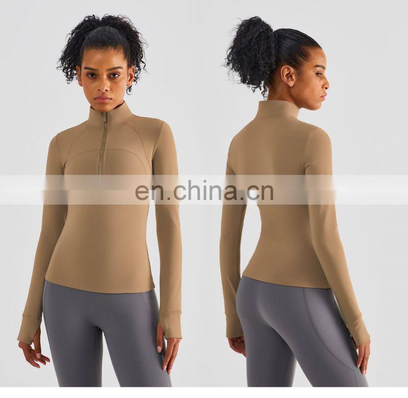 OEM Half Zip Sports Fitness Women Jackets Winter Fleece Long Sleeves Yoga Wear