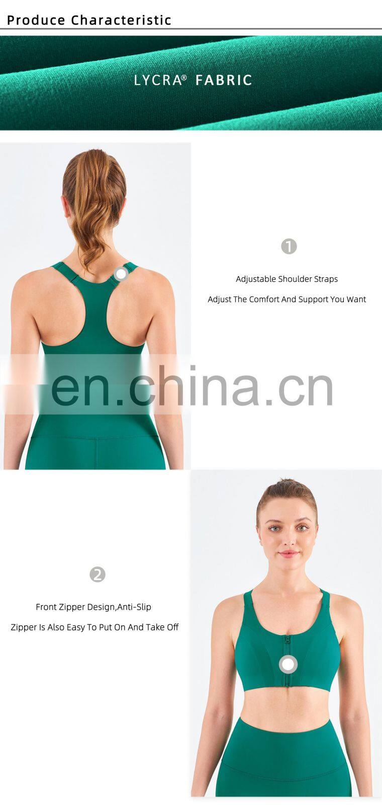 Wholesale High Impact Sports Bra With Adjustable Straps Front Zipper Fitness Sex Yoga Bra