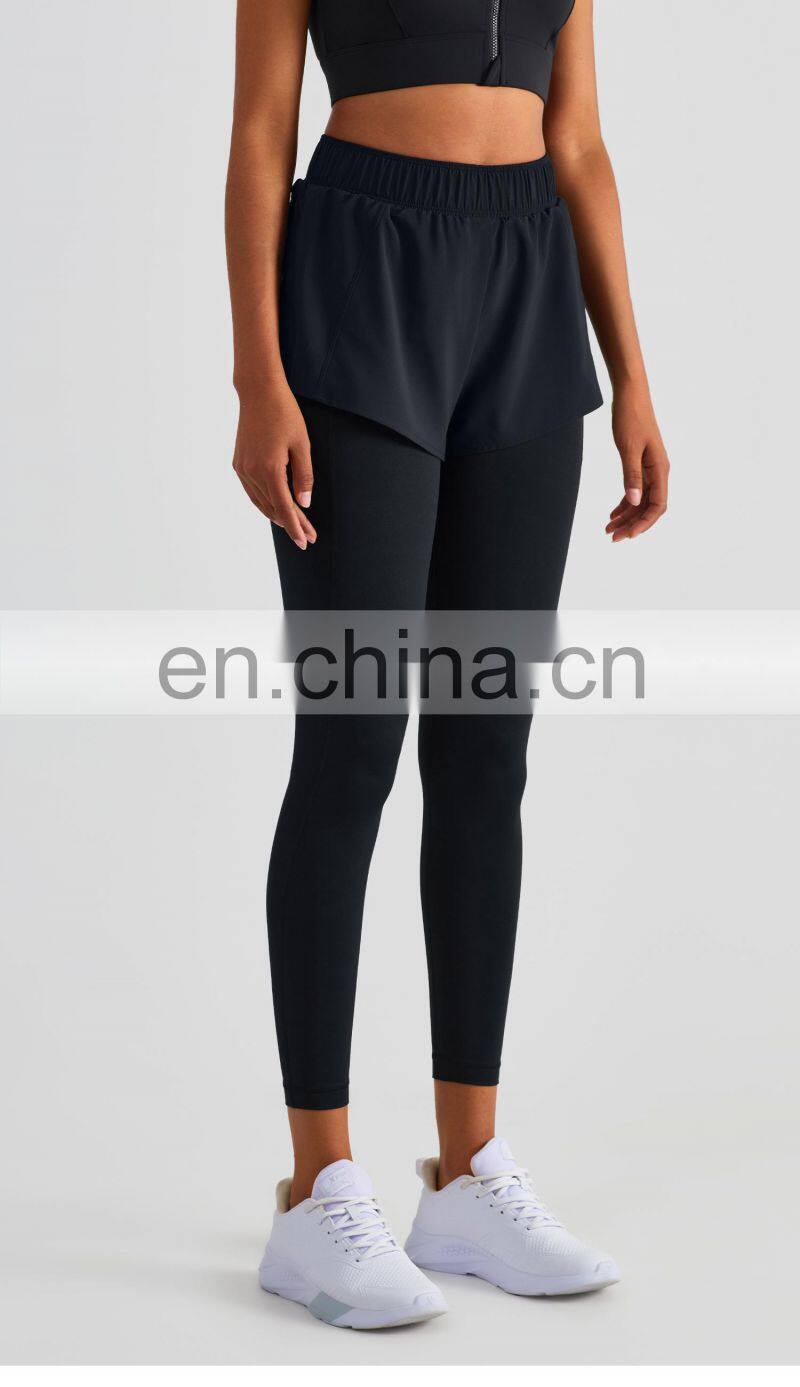 2 In 1 Piece Yoga Pockets Leggings With Quick Dry Shorts Custom Women Workout Gym Pants