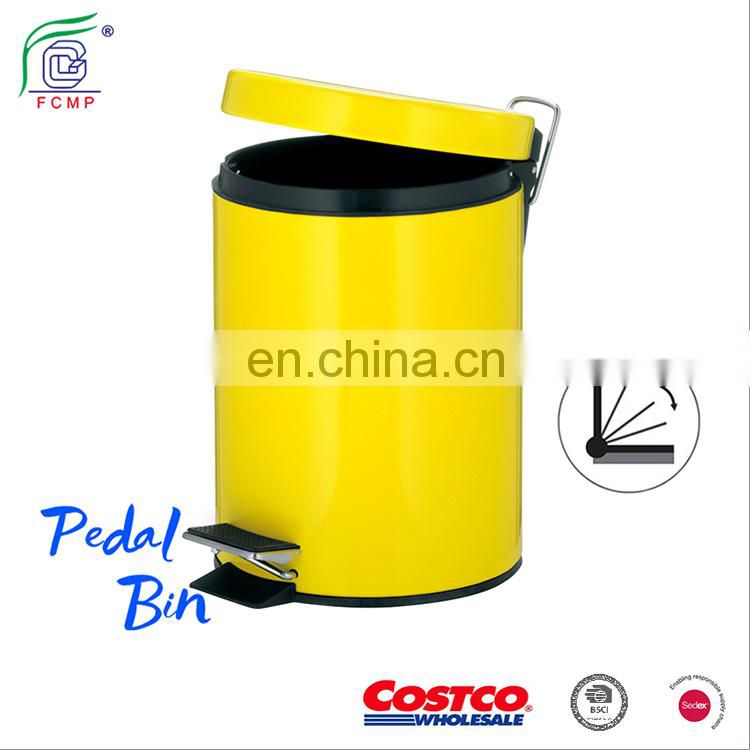Home decor 6 liter silent close bright yellow color coated pedal bin