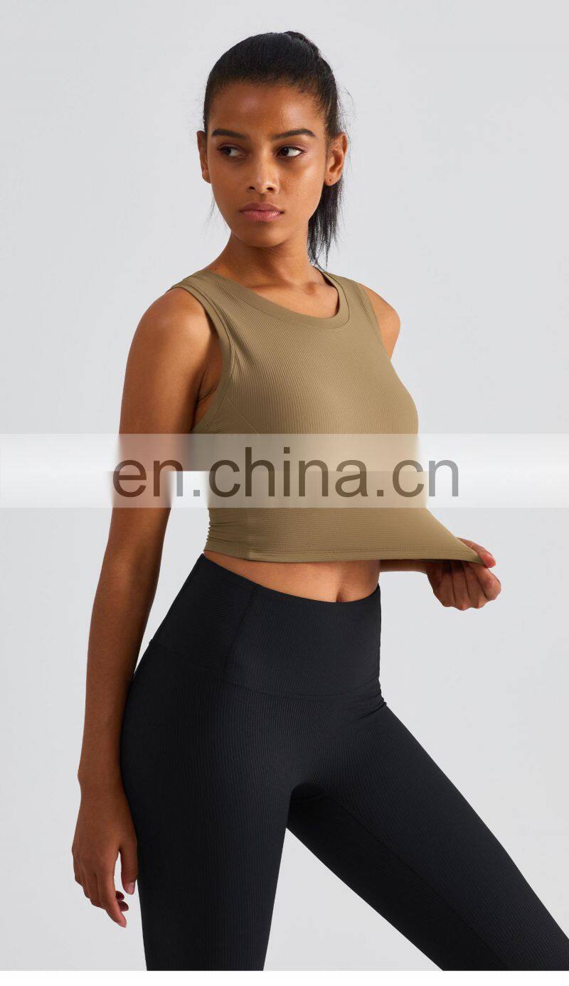 Ribbed Semi Fixed Cups Sports Bras Women Hot Sales High Impact Yoga Crop Tank Tops