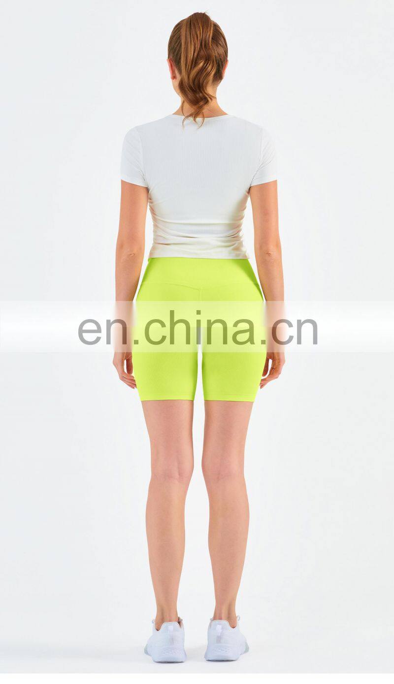 Women Ribbed Short Sleeve Slim Fit T-Shirt And Short Yoga Set Sport Fitness Suit