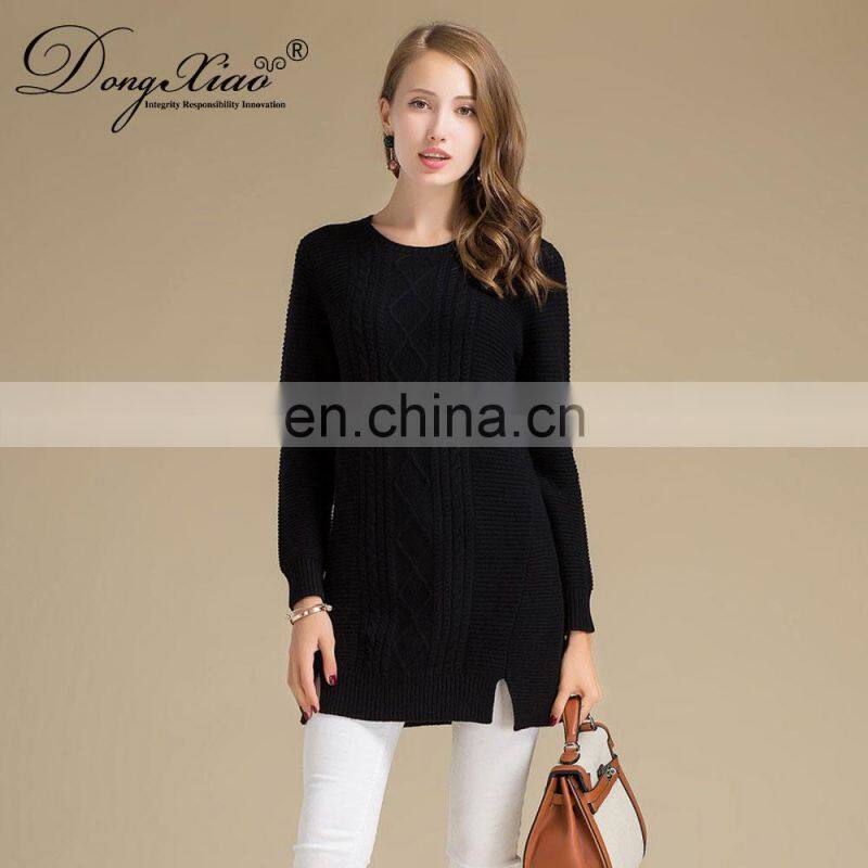 100% Knitted Cashmere Sweater Women Long Thick Crew Neck Casual Style Winter Anti-Wrinkle Anti-Shrink OEM Service Available
