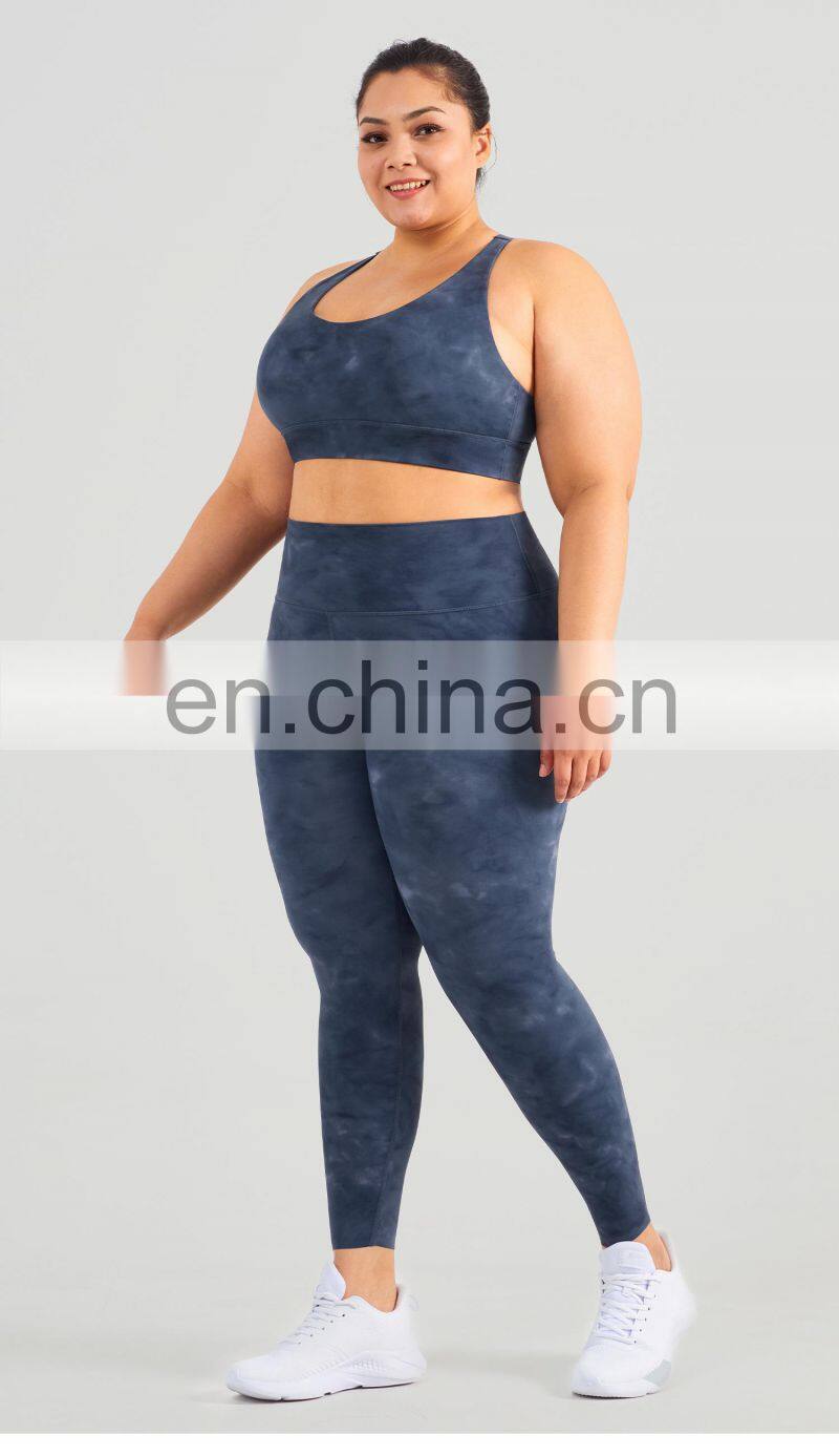 Hot Selling Tie Dye Plus Size Yoga Sets Sport Gym Adjustable Bra Fitness Suit