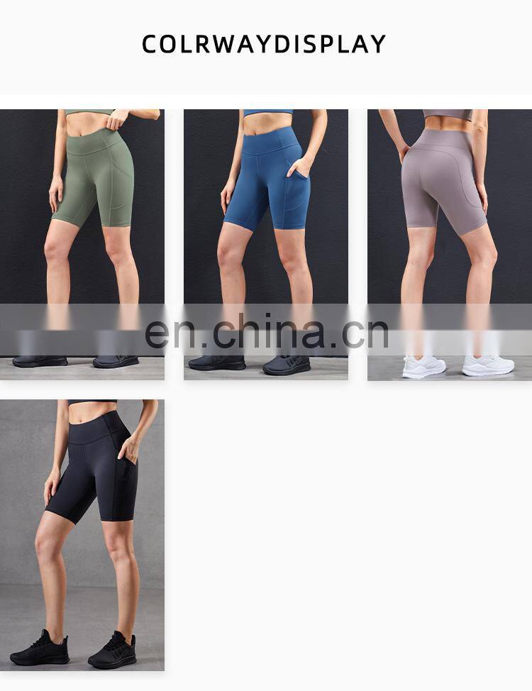 2021 New Arrival Women Biker Shorts With Pocket High Waist Elastic Skinny Short